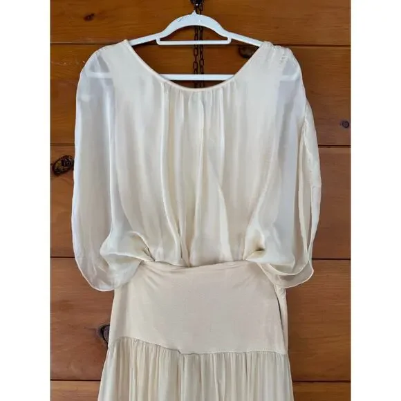 NWT Elena Baldi 2 Piece Silk Blend Set Cream Maxi Skirt & Sheer Top Size L - Picture 2 of 5